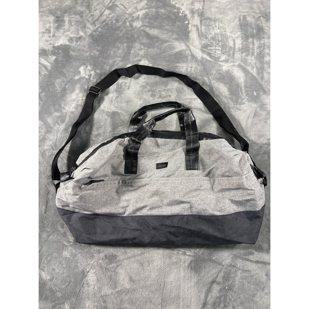 Calvin Klein Unisex Duffle Travel Bag OS Grey Two Tone Canvas Faux Leather Trim